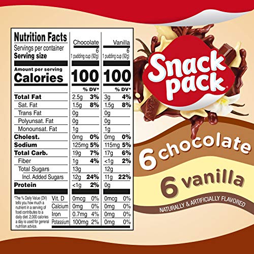 Snack Pack Chocolate and Vanilla Flavored Pudding Cups Family Pack, 12 Count Pudding Cups (1 Pack)-UPStoxs