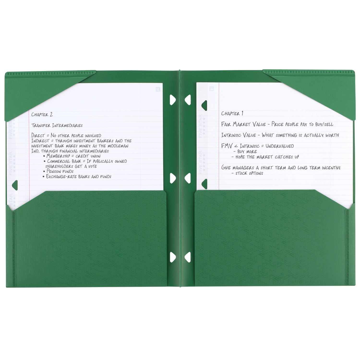 Five Star 2-Pocket Folder, Plastic Folder with Stay-Put Tabs, Fits 3 Ring Binder, Holds 8-1/2" x 11" Paper, Green (333420E-ECM)-UPStoxs