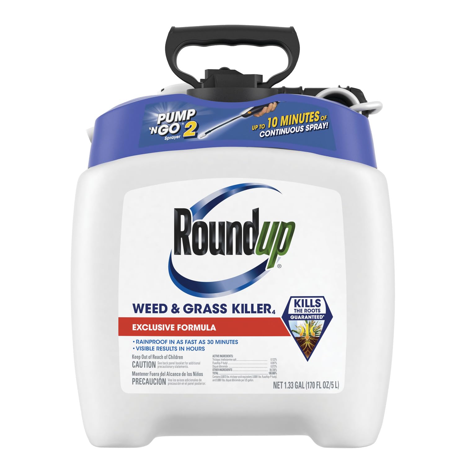 Roundup Weed & Grass Killer₄ with Pump 'N Go 2 Sprayer, Use In and Around Flower Beds, Trees & More, 1.33 gal.-UPStoxs