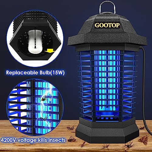 GOOTOP Bug Zapper Outdoor, Mosquito Zapper Outdoor, Electric Fly Zapper,Fly Traps, Mosquito Killer, 3 Prong Plug,Flying Insects Zapper Outdoor 90-130V, ABS Plastic Outer (Black)-UPStoxs