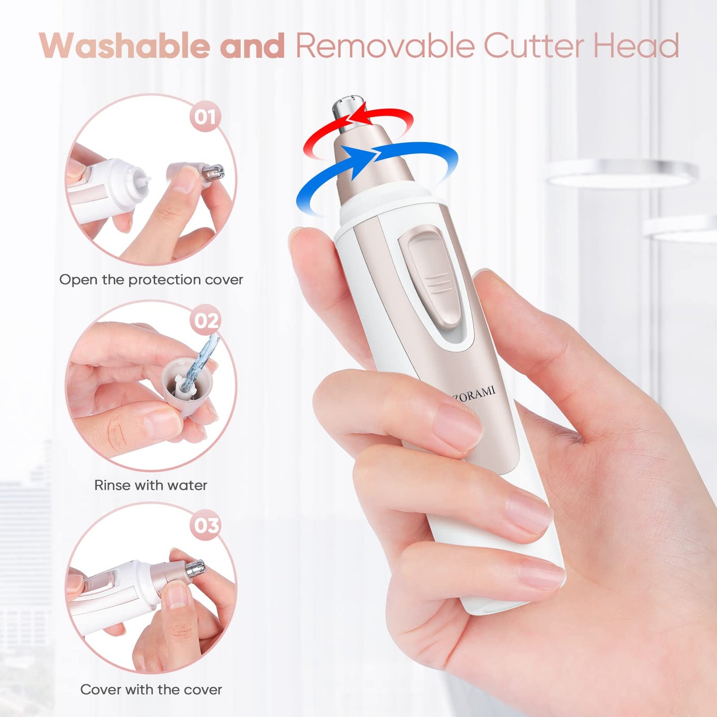 Ear and Nose Hair Trimmer Clipper - 2024 Professional Painless Eyebrow & Facial Hair Trimmer for Men Women, Battery-Operated Trimmer with IPX7 Waterproof, Dual Edge Blades for Easy Cleansing Pink-UPStoxs
