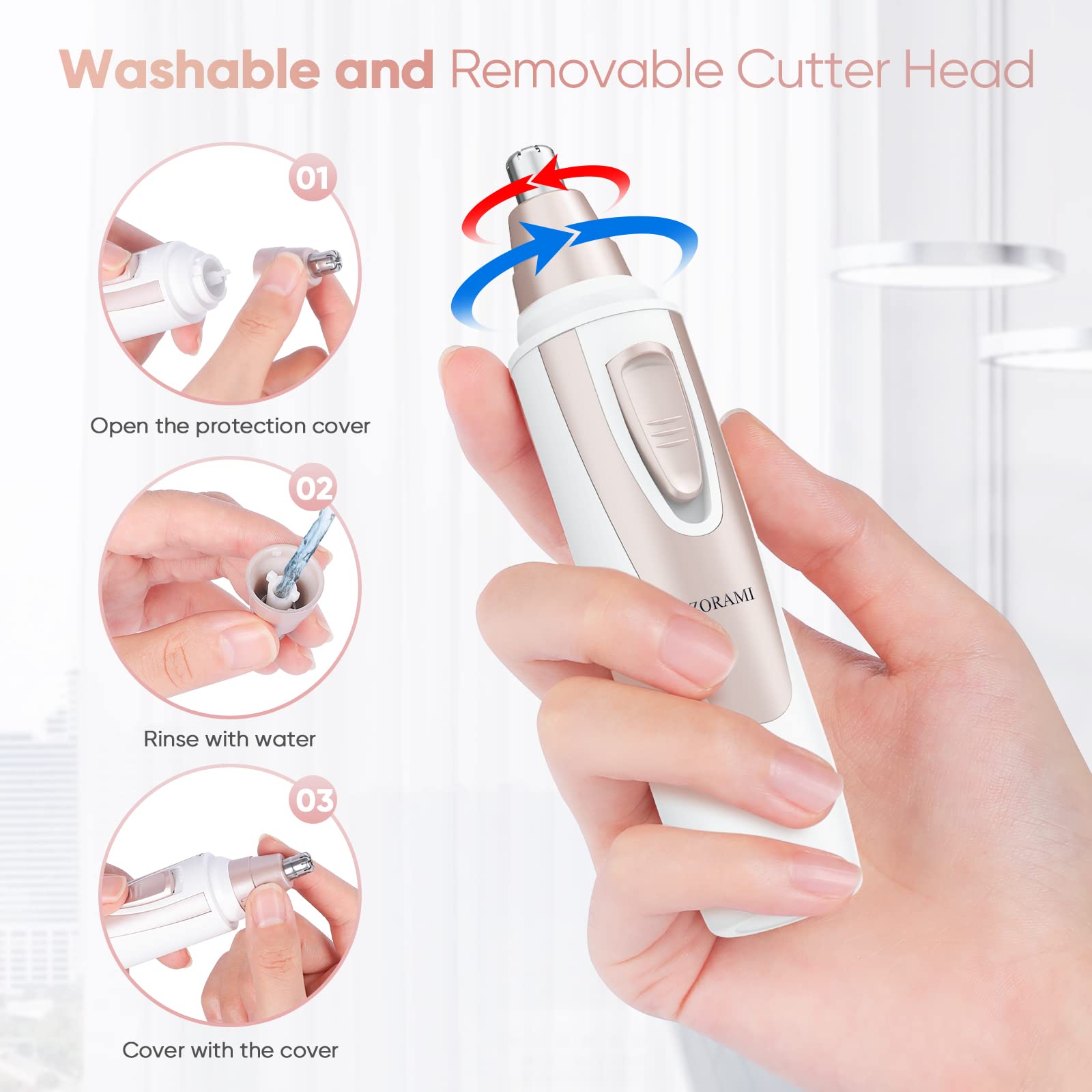 Ear and Nose Hair Trimmer Clipper - 2024 Professional Painless Eyebrow & Facial Hair Trimmer for Men Women, Battery-Operated Trimmer with IPX7 Waterproof, Dual Edge Blades for Easy Cleansing Pink-UPStoxs