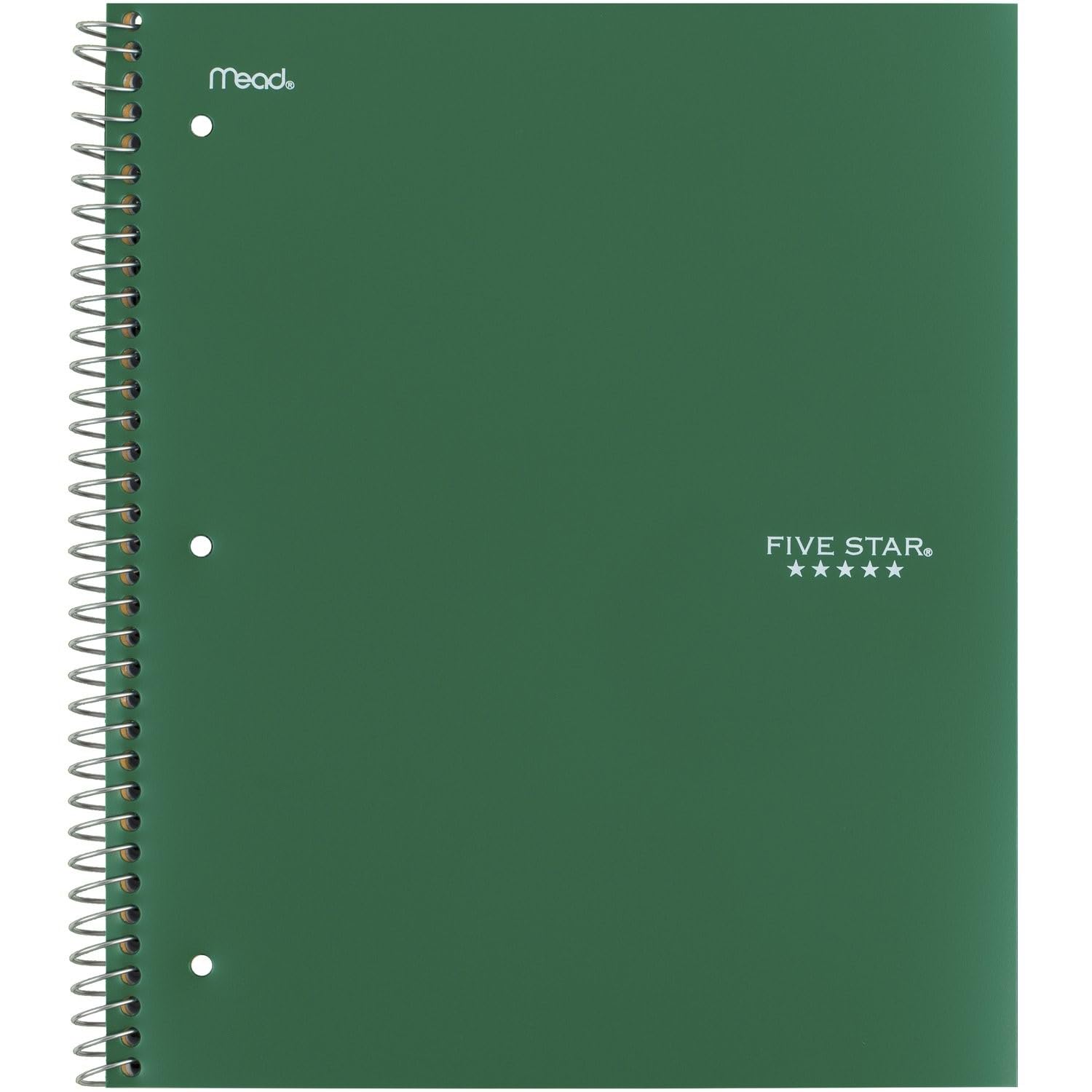 Five Star Spiral Notebook + Study App, 5 Subject, College Ruled Paper, Fights Ink Bleed, Water Resistant Cover, 8-1/2" x 11", 200 Sheets, Green (72079)-UPStoxs