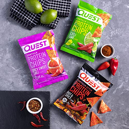 Quest Nutrition Tortilla Style Protein Chips Variety Pack, Chili Lime, Hot & Spicy, & Spicy Sweet Chili, 12 Count (3 Each Flavor)-UPStoxs