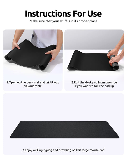 YSAGi Leather Desk Pad Protector, Office Desk Mat, Large Mouse Pad, Non-Slip PU Leather Desk Blotter, Laptop Desk Pad, Waterproof Desk Writing Pad for Office and Home (Black, 23.6" x 13.8")-UPStoxs