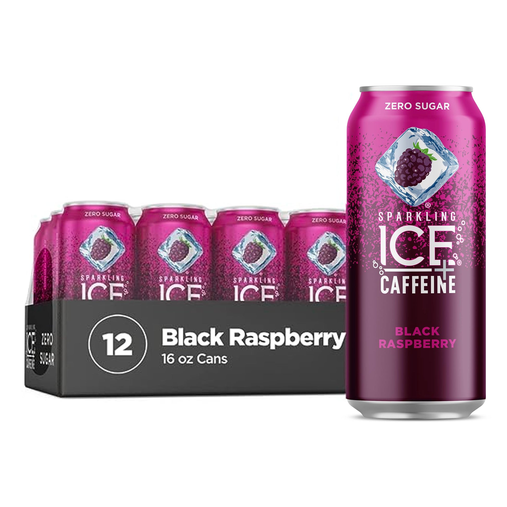 Sparkling Ice +Caffeine Black Raspberry Sparkling Water with Caffeine, Zero Sugar, with Antioxidants and Vitamins,16 fl oz Cans (Pack Of 12)-UPStoxs