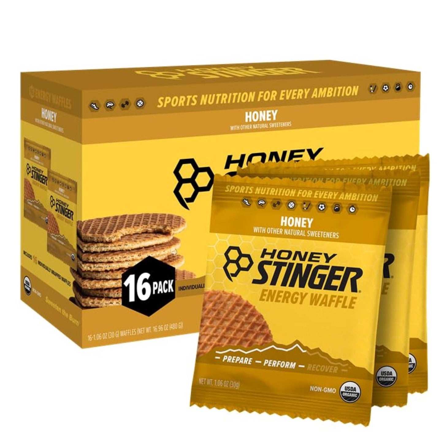 Honey Stinger Organic Honey Waffle, Energy Stroopwafel for Exercise, Endurance and Performance, Sports Nutrition for Home & Gym, Pre & During Workout, Box of 16 Waffles, 16.96 Ounce (Pack of 16)-UPStoxs