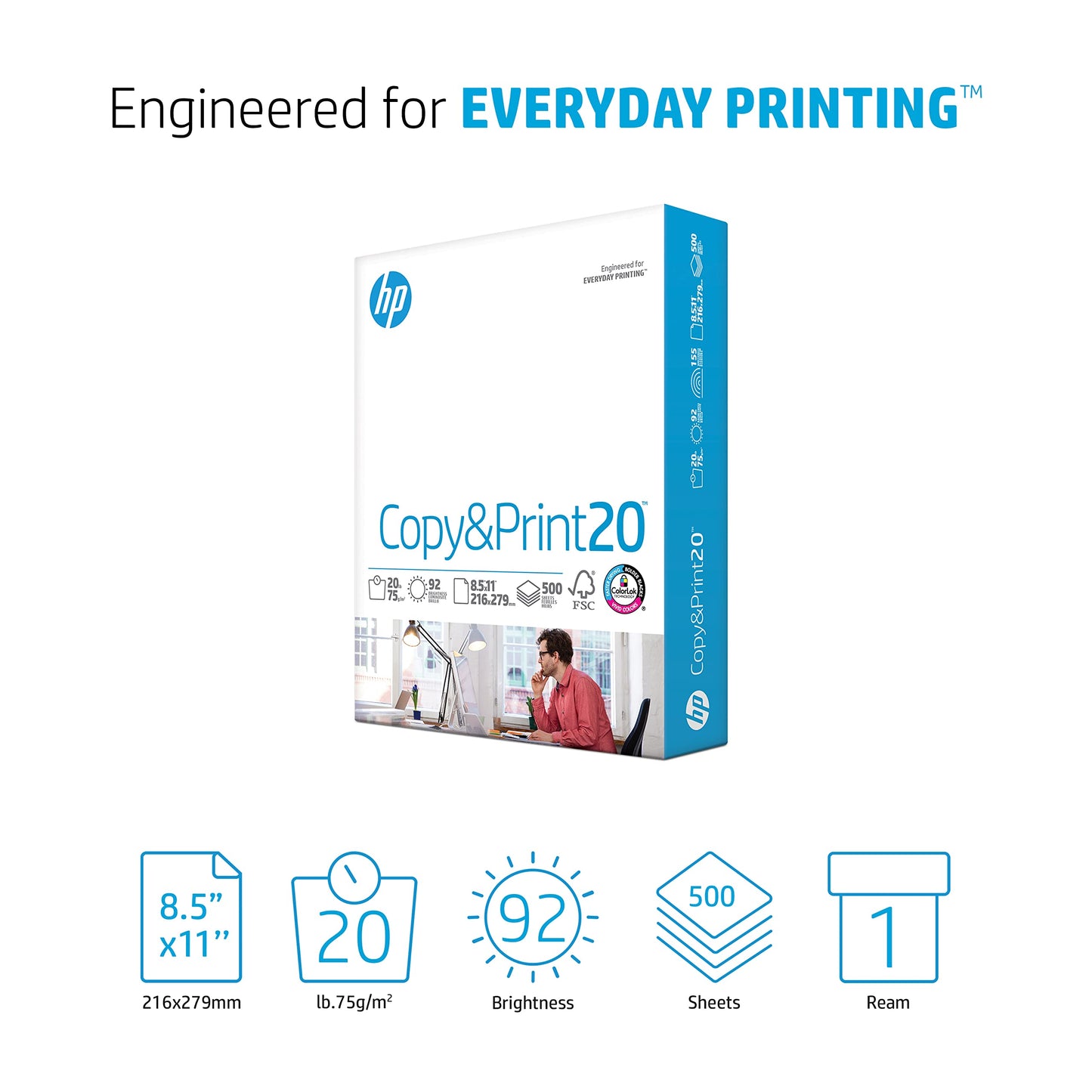 HP Printer Paper | 8.5 x 11 Paper | Copy &Print 20 lb | 1 Ream Case - 500 Sheets| 92 Bright | Made in USA - FSC Certified | 200060-UPStoxs