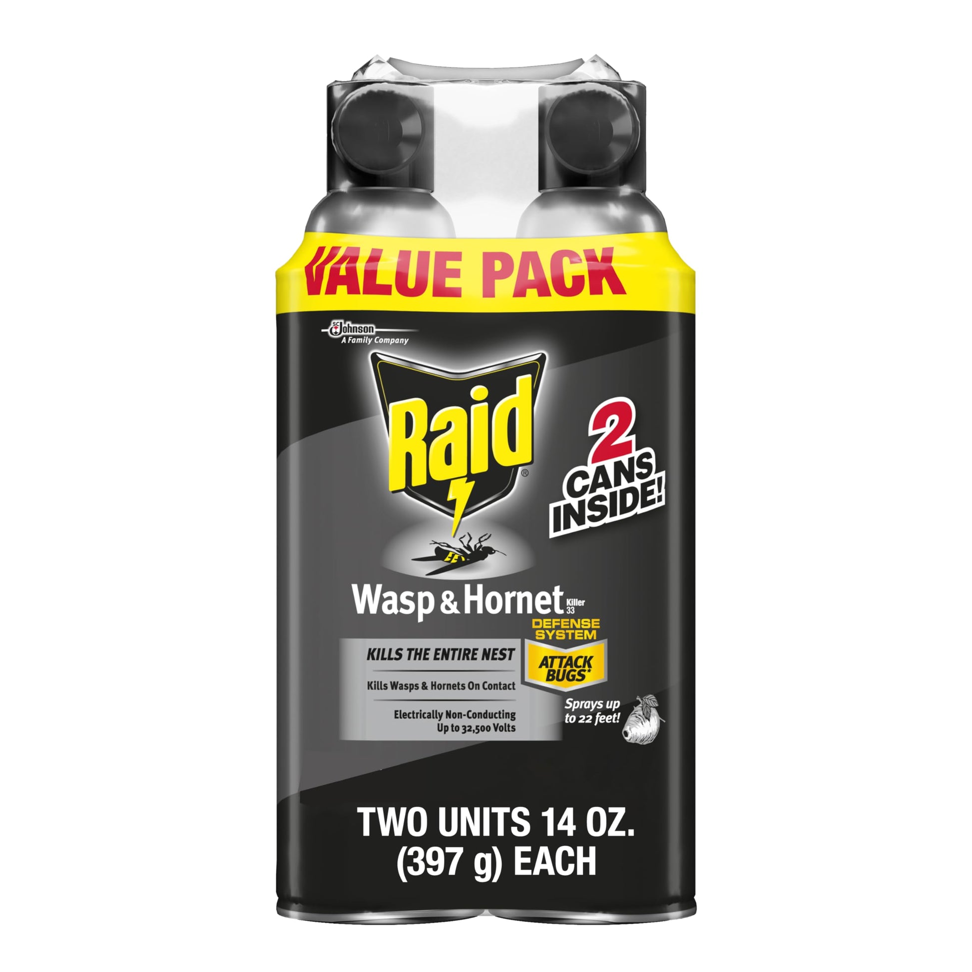 Raid Wasp & Hornet Killer Spray, Bug Killer Kills the Entire Nest, 14 Oz, 2 Count-UPStoxs
