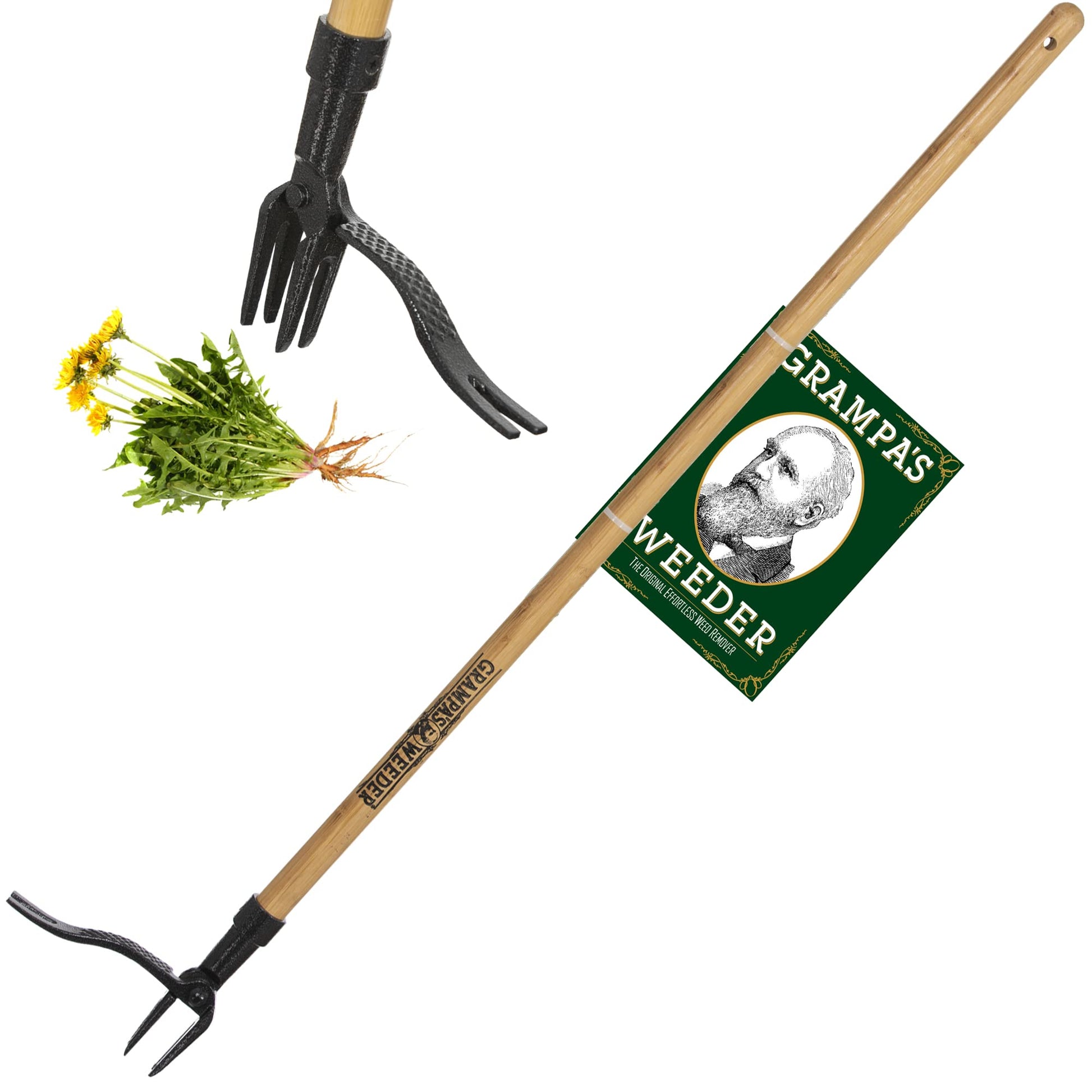Grampa's Weeder - The Original Stand Up Weed Puller Tool with Long Handle - Made with Real Bamboo & 4-Claw Steel Head Design - Easily Remove Weeds Without Bending, Pulling, or Kneeling.-UPStoxs
