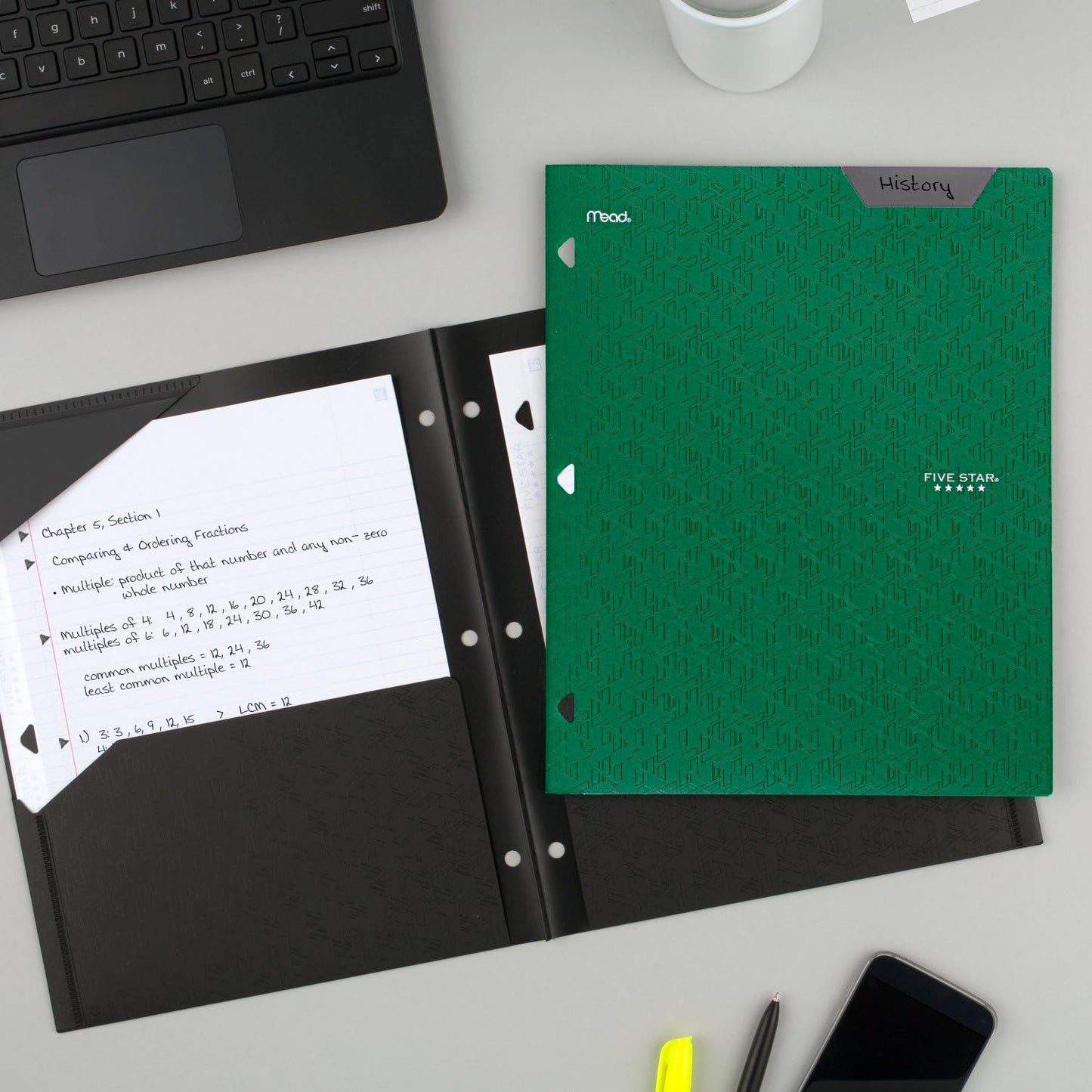 Five Star 2-Pocket Folder, Plastic Folder with Stay-Put Tabs, Fits 3 Ring Binder, Holds 8-1/2" x 11" Paper, Green (333420E-ECM)-UPStoxs