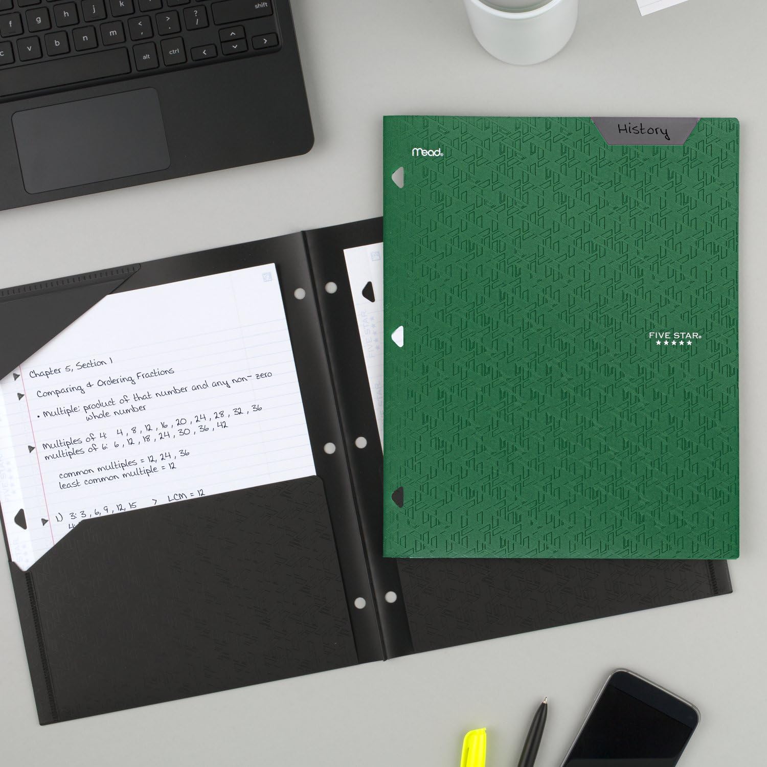 Five Star 2-Pocket Folder, Plastic Folder with Stay-Put Tabs, Fits 3 Ring Binder, Holds 8-1/2" x 11" Paper, Green (333420E-ECM)-UPStoxs