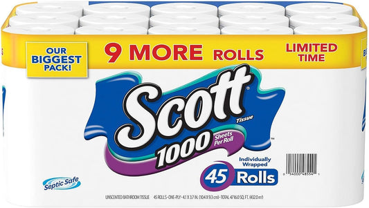 Scott 1000 Toilet Paper 1,000 sheets/roll, 45 rolls