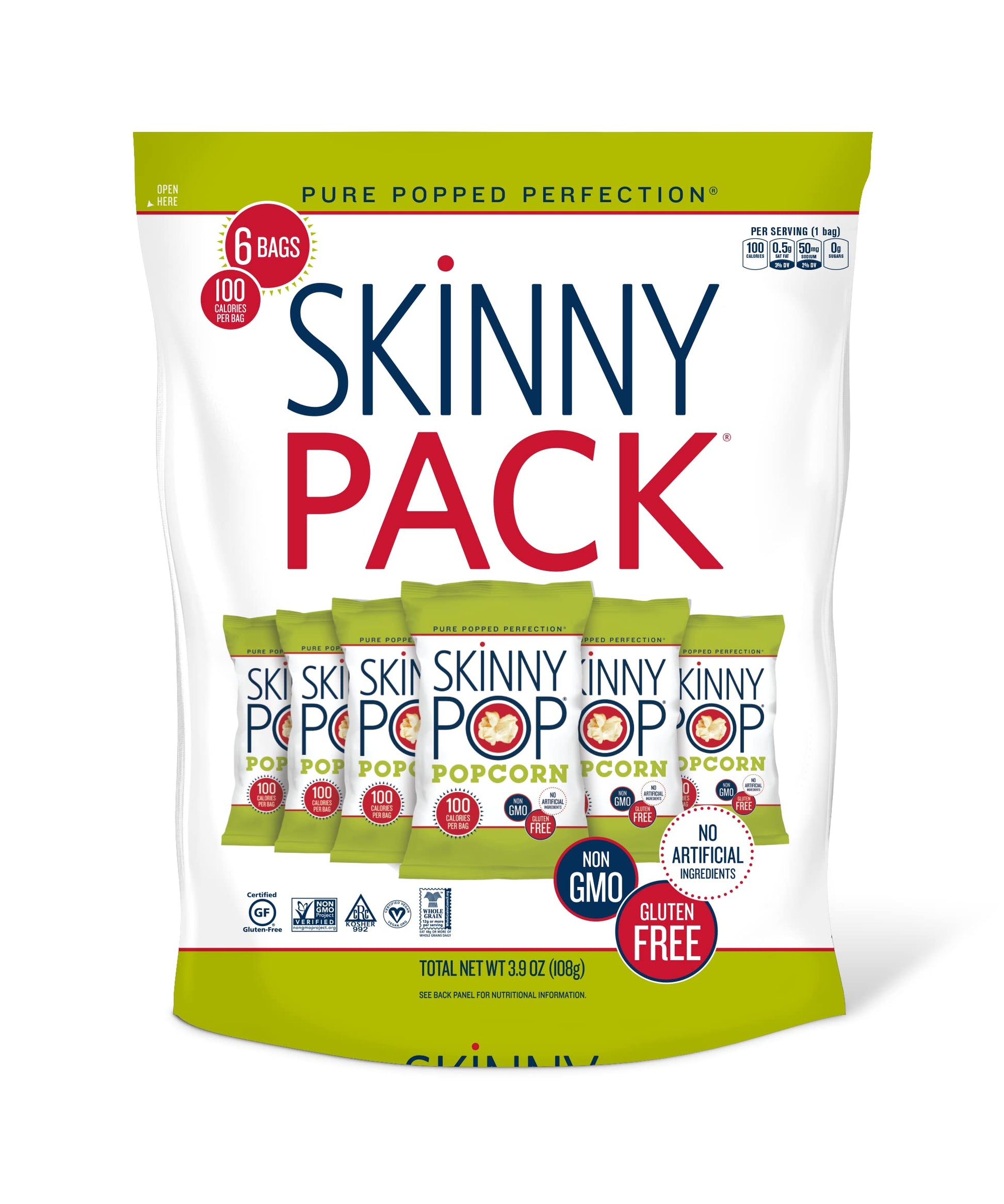SkinnyPop Popcorn, Gluten Free, Dairy Free, Non-GMO, Healthy Snacks, Skinny Pop Original Popcorn Snack Packs, 0.65oz Individual Size Snack Bags (6 Count) (Packaging May Vary)-UPStoxs