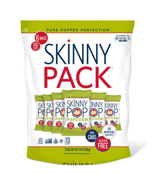SkinnyPop Popcorn, Gluten Free, Dairy Free, Non-GMO, Healthy Snacks, Skinny Pop Original Popcorn Snack Packs, 0.65oz Individual Size Snack Bags (6 Count) (Packaging May Vary)-UPStoxs