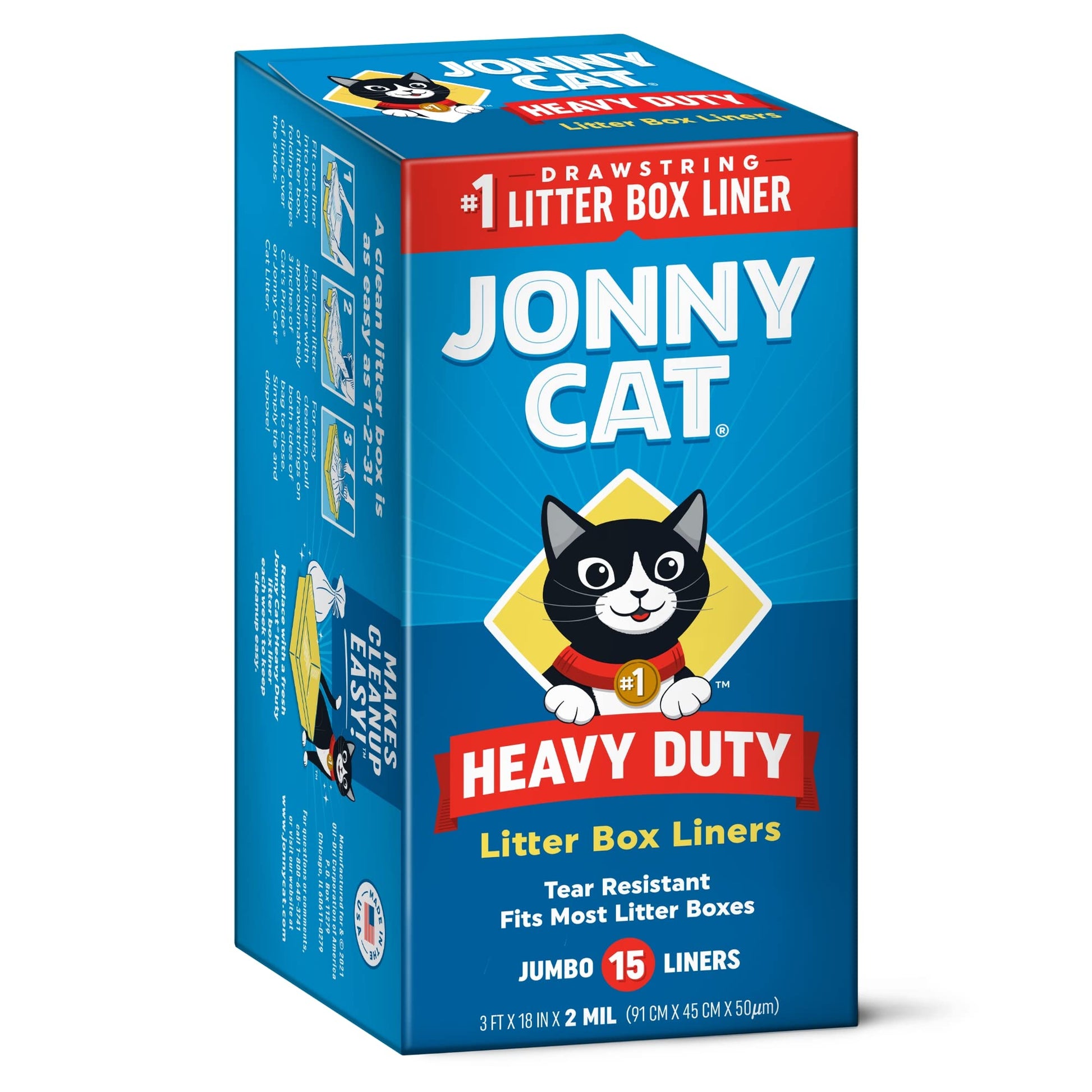 Jonny Cat Litter Box Liners: Heavy Duty - Tear & Leak Resistant - Drawstring Close - Jumbo, 15 Count-UPStoxs