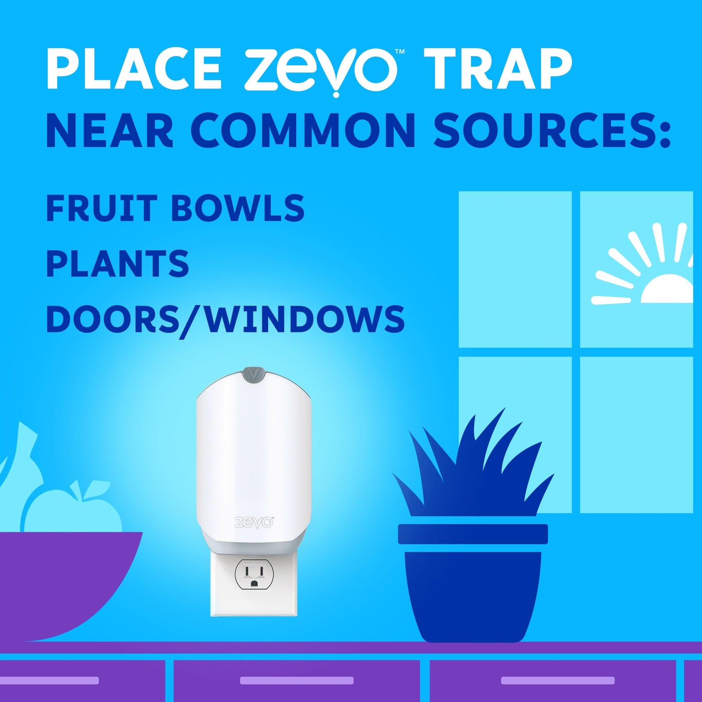 Zevo Flying Insect Trap for Indoors: Light Trap Captures Fruit Flies, Gnats and Houseflies, Starter Kit (1 Plug-in Base + 1 Cartridge)-UPStoxs