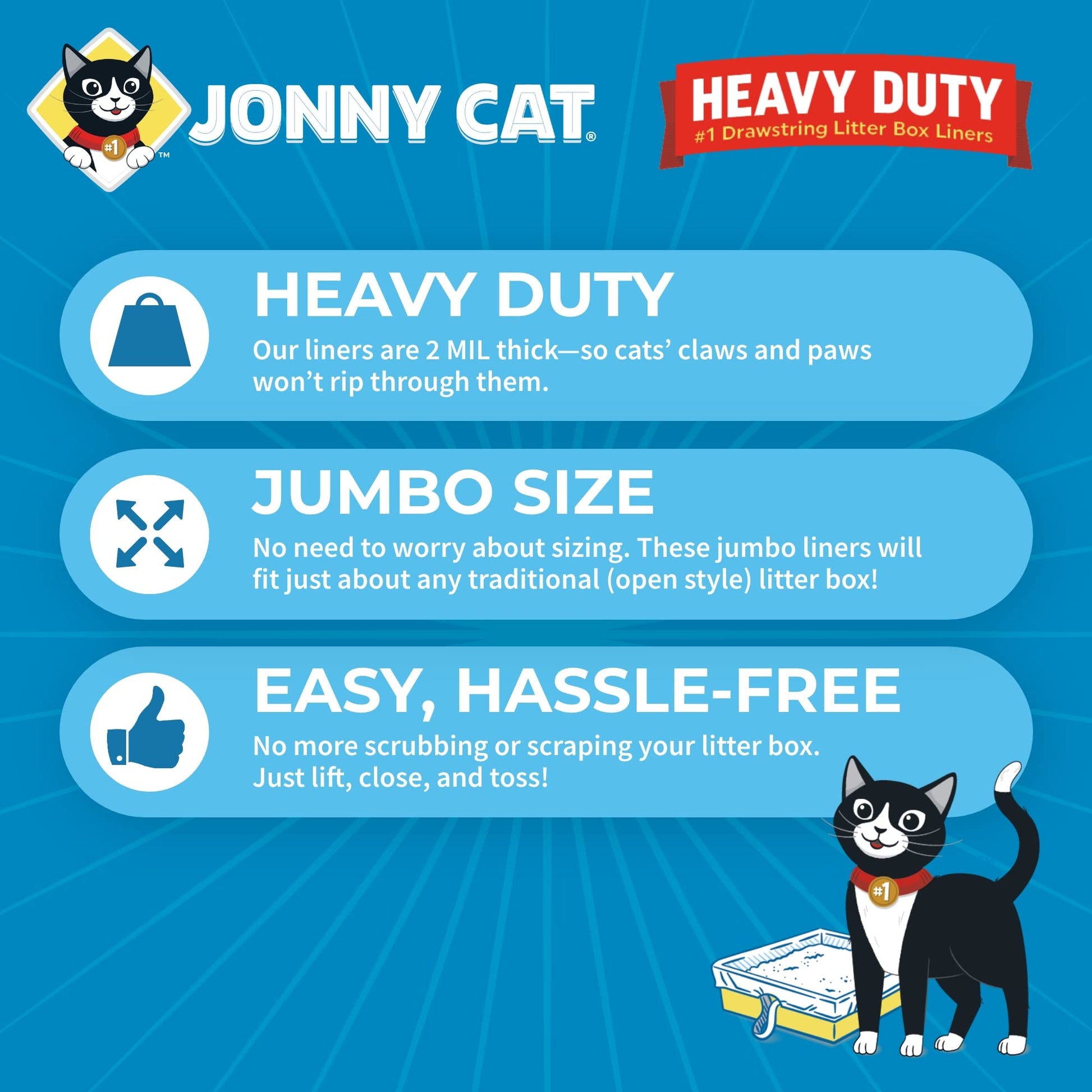 Jonny Cat Litter Box Liners: Heavy Duty - Tear & Leak Resistant - Drawstring Close - Jumbo, 15 Count-UPStoxs