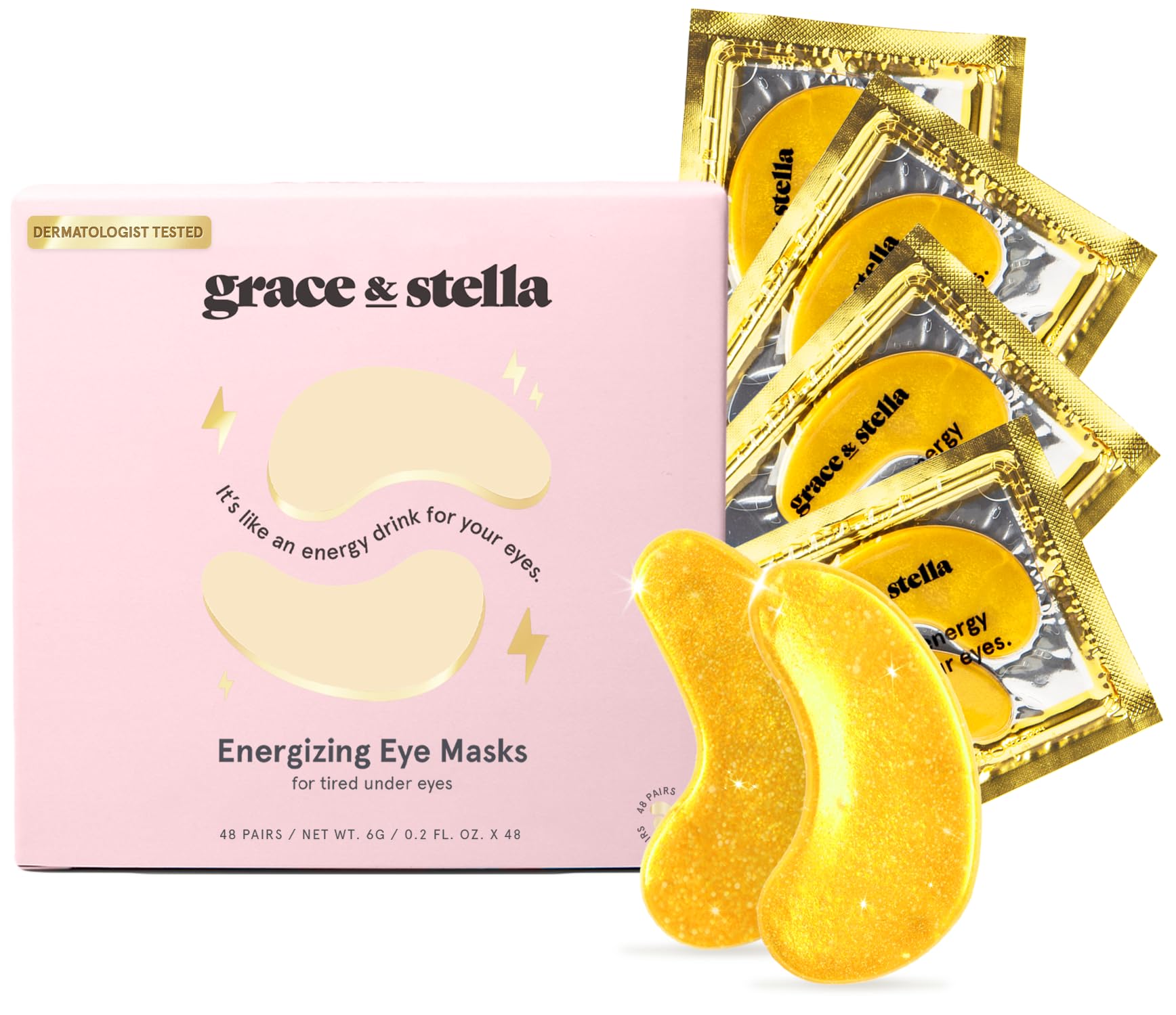 grace & stella Under Eye Mask (Gold, 48 Pairs) Eye Patch, Under Eye Patches for Dark Circles and Puffiness Undereye Bags, Wrinkles - Gel Under Eye Patches - Small Gifts - Vegan Cruelty-Free Self Care-UPStoxs