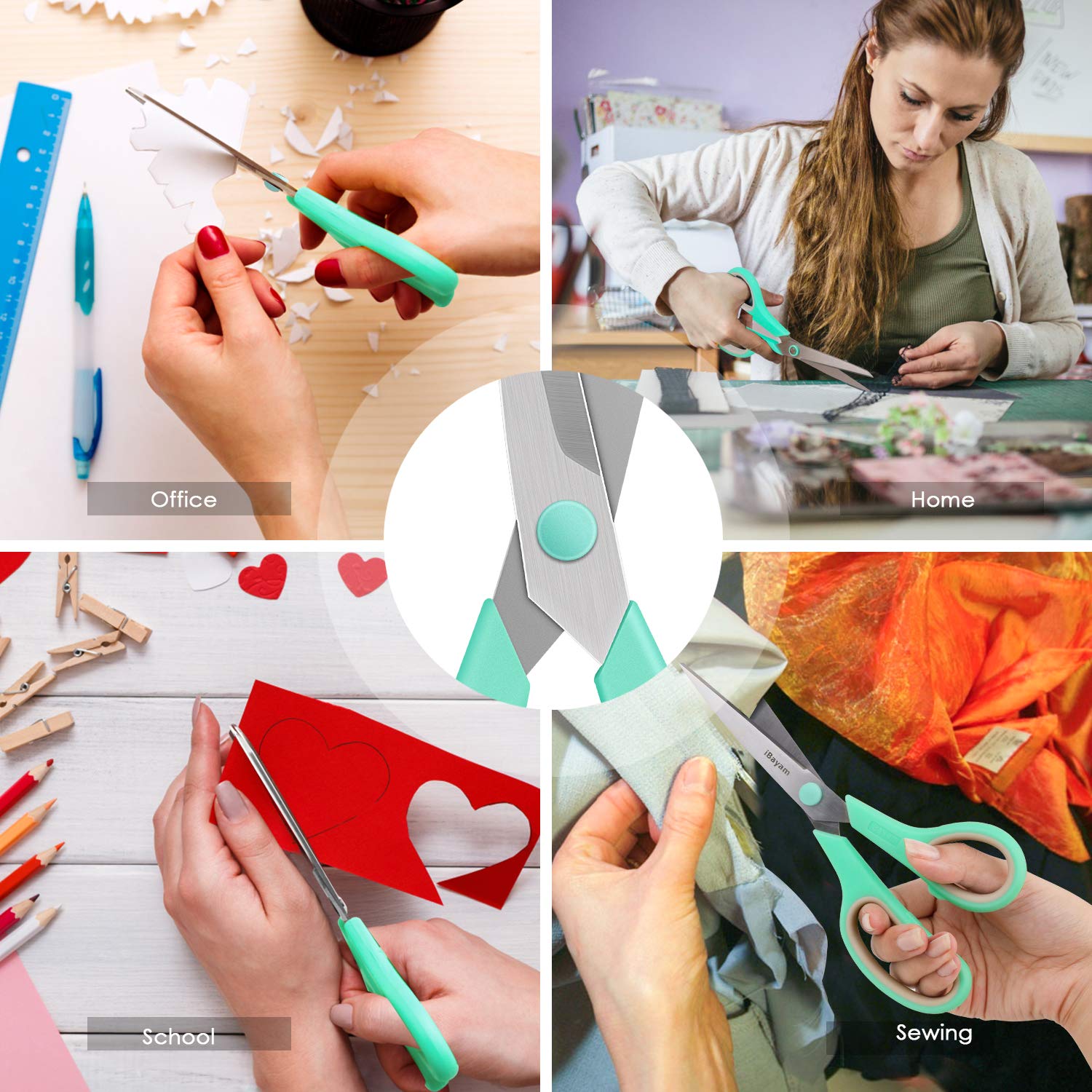 Scissors, iBayam 8" All Purpose Scissors Bulk 3-Pack, Ultra Sharp 2.5mm Thick Blade Shears Comfort-Grip Scissors for Office Desk Accessories Sewing Fabric Home Craft School Supplies, Right/Left Handed-UPStoxs