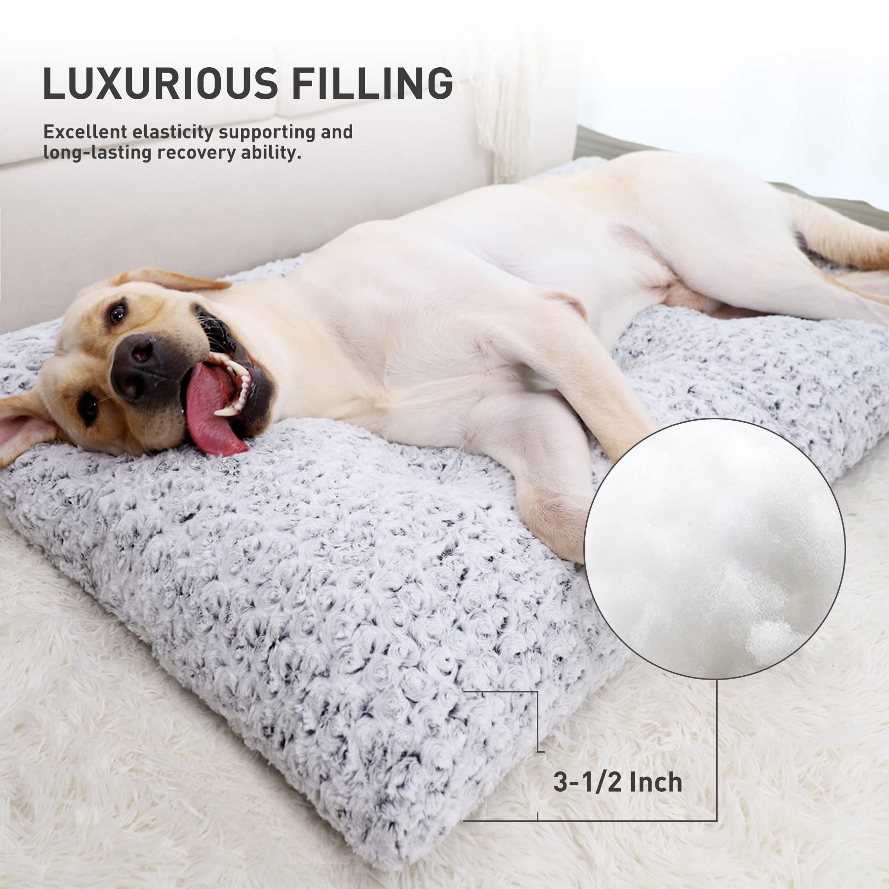 KSIIA Washable Dog Bed Deluxe Plush Dog Crate Beds Fulffy Comfy Kennel Pad Anti-Slip Pet Sleeping Mat for Large, Jumbo, Medium, Small Dogs Breeds, 35" x 23", Gray-UPStoxs