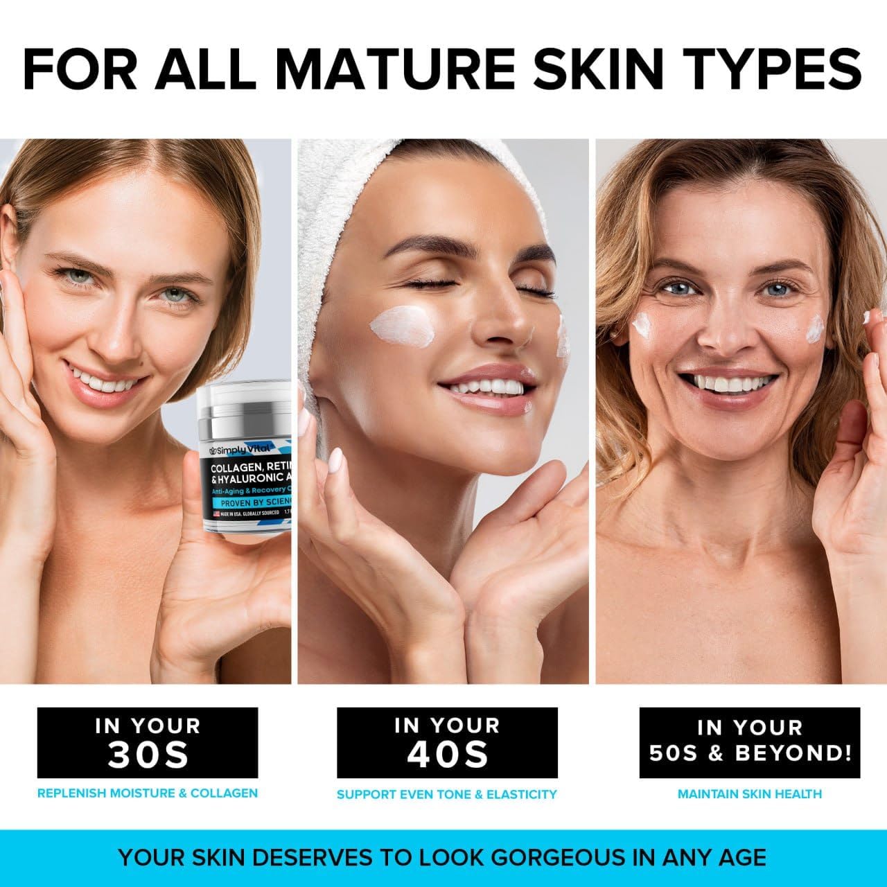 SimplyVital Face Moisturizer Collagen Cream - Anti Aging Neck and Décolleté - Made in USA Day & Night Face Cream - Moisturizing, Lifting & Recovery – 1.7oz-UPStoxs