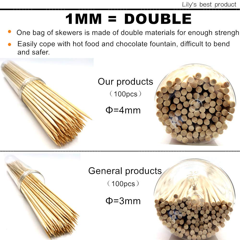 HOPELF 12" Natural Bamboo Skewers for BBQ，Appetiser，Fruit，Cocktail，Kabob，Chocolate Fountain，Grilling，Barbecue，Kitchen，Crafting and Party. Φ=4mm, More Size Choices 6"/8"/10"/14"/16"/30"(100 PCS)-UPStoxs