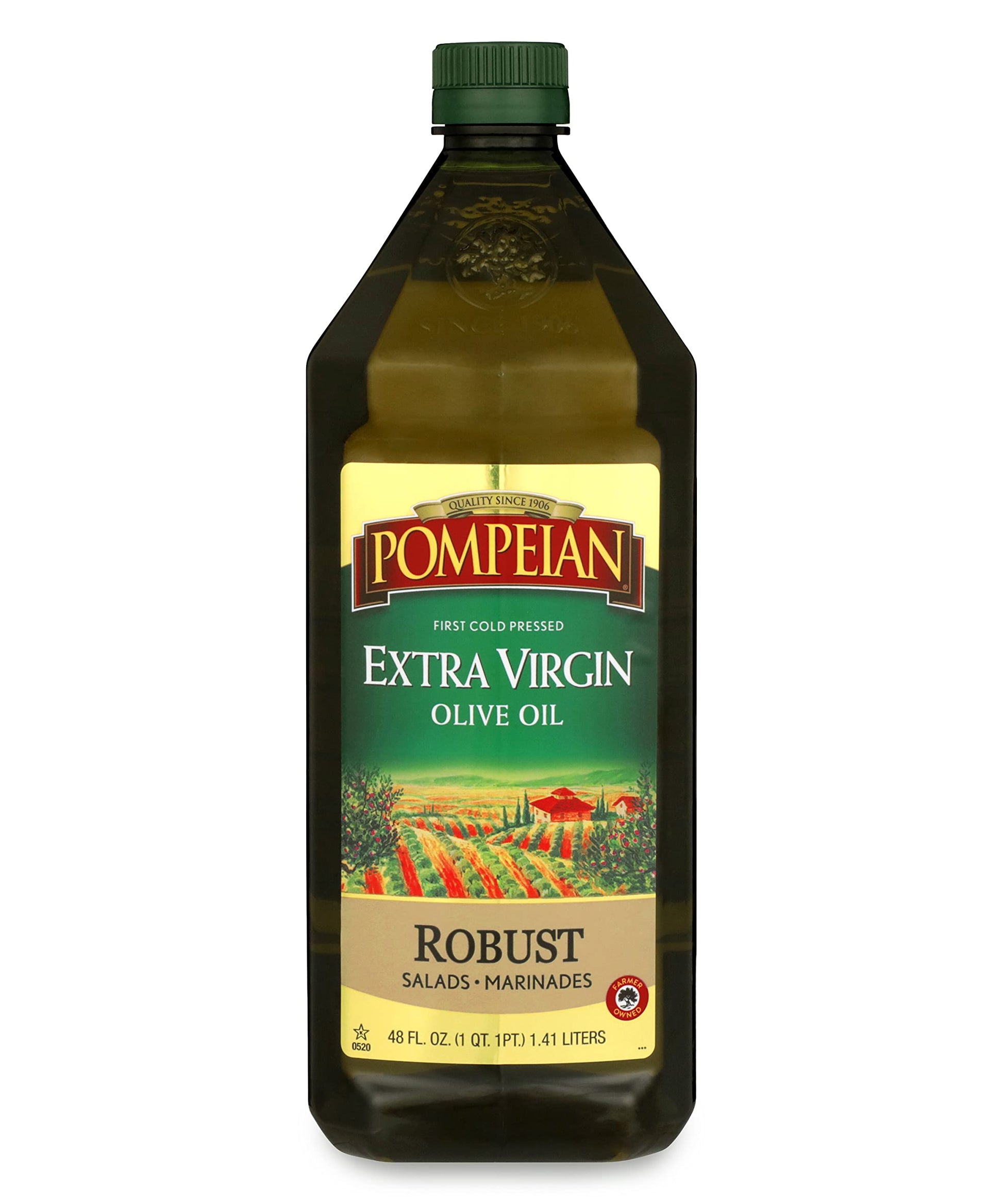 Pompeian Robust Extra Virgin Olive Oil, First Cold Pressed, Full-Bodied Flavor, Perfect for Salad Dressings & Marinades, 48 FL. OZ.-UPStoxs