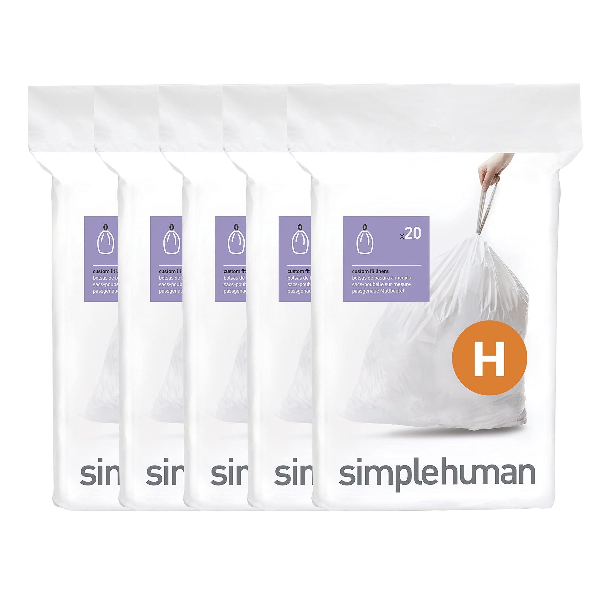 simplehuman Code H 100 Count,Genuine Custom Fit Liners, Drawstring Trash Bags in Dispenser Packs, 30-35 Liter / 8-9 Gallon, White-UPStoxs