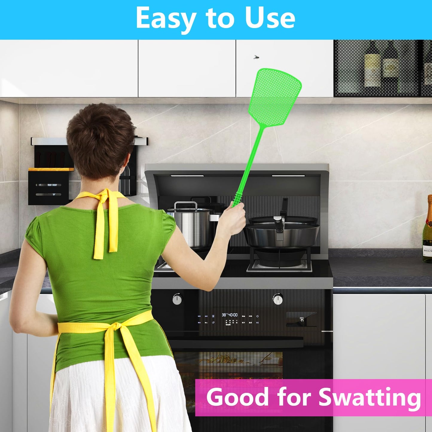 Fly Swatter,5 Pack Plastic Heavy Duty Manual Fly Killer, Long Handle Flyswatter, Large Bug Swatters That Work for Indoor and Outdoor-UPStoxs