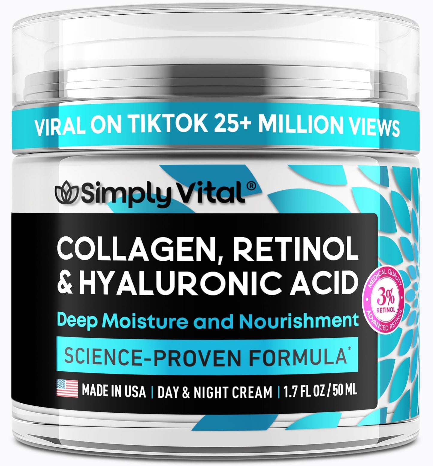 SimplyVital Face Moisturizer Collagen Cream - Anti Aging Neck and Décolleté - Made in USA Day & Night Face Cream - Moisturizing, Lifting & Recovery – 1.7oz-UPStoxs