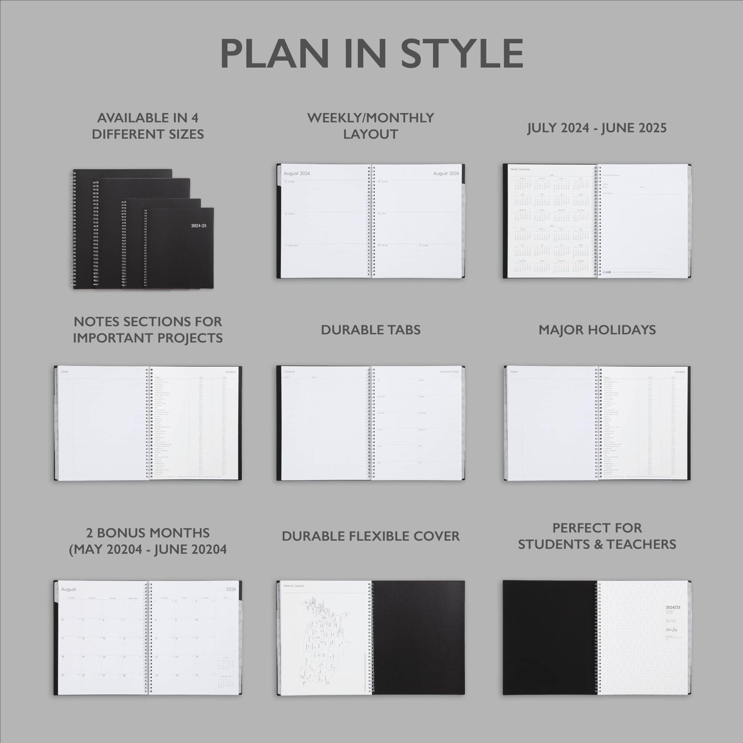 Blue Sky 2024-2025 Academic Year Weekly and Monthly Planner, 8.5" x 11", Flexible Cover, Wirebound, Enterprise (150144)-UPStoxs