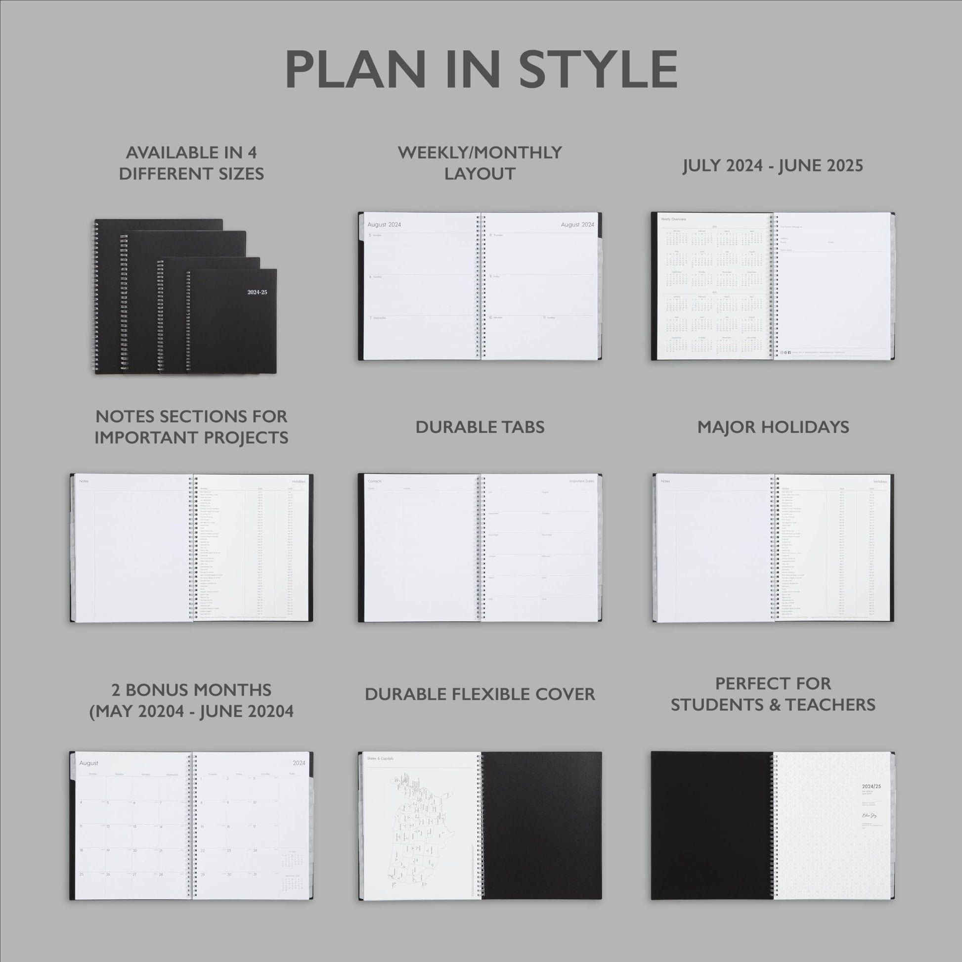Blue Sky 2024-2025 Academic Year Weekly and Monthly Planner, 8.5" x 11", Flexible Cover, Wirebound, Enterprise (150144)-UPStoxs