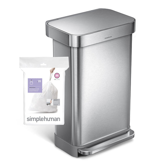 simplehuman Code M 100 Count, Genuine Custom Fit Liners, Drawstring Trash Bags in Dispenser Packs, 45 Liter / 11.9 Gallon, White-UPStoxs