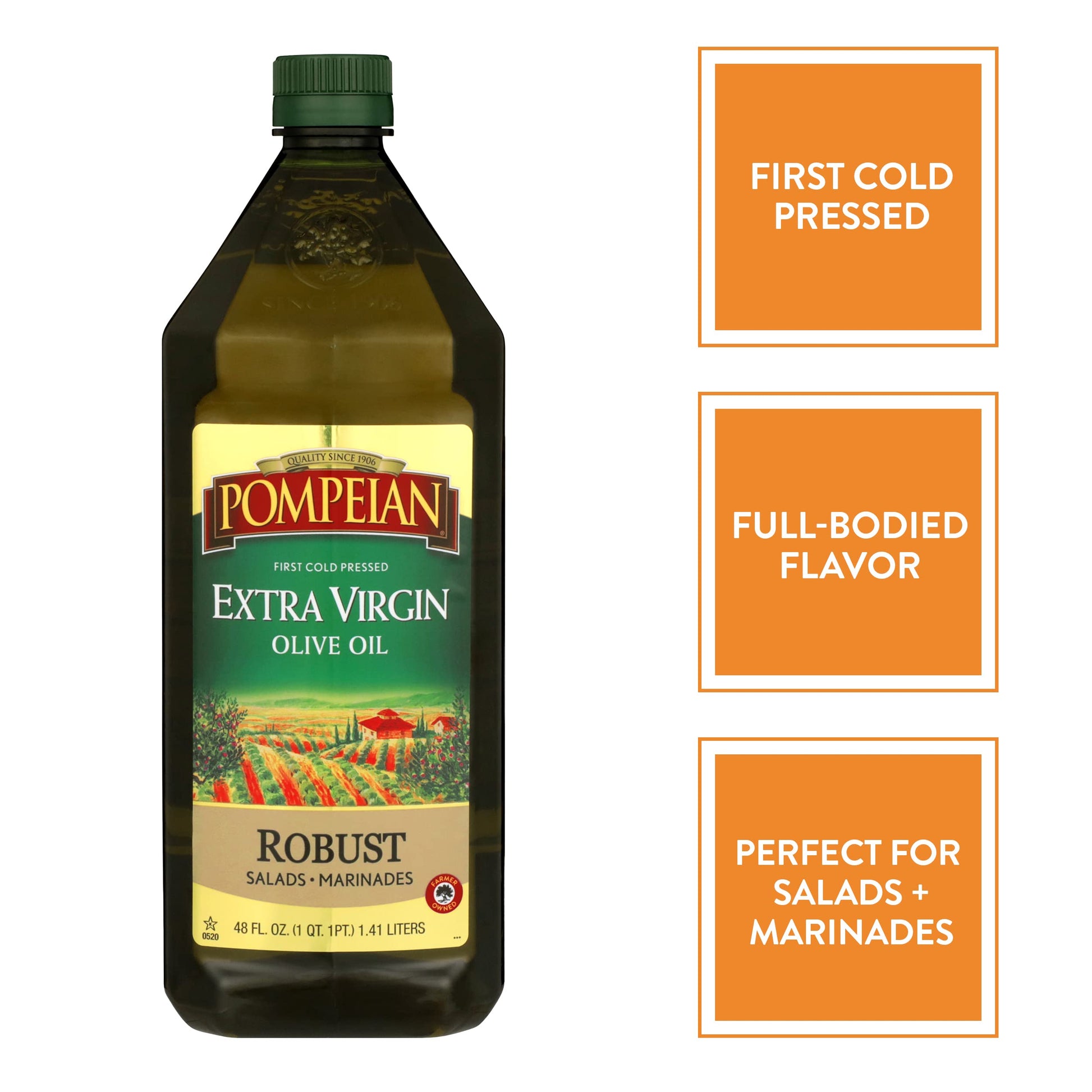 Pompeian Robust Extra Virgin Olive Oil, First Cold Pressed, Full-Bodied Flavor, Perfect for Salad Dressings & Marinades, 48 FL. OZ.-UPStoxs