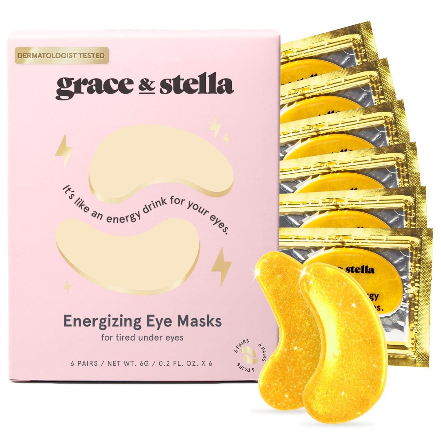 Grace & Stella Under Eye Mask (Gold, 6 Pairs) Dark Circles Under Eye Treatment, Puffy Eyes, Undereye Bags, Wrinkles - Bachelorette Party Favors, Women Gifts, Vegan, Cruelty-Free Eye Patches for Adults-UPStoxs