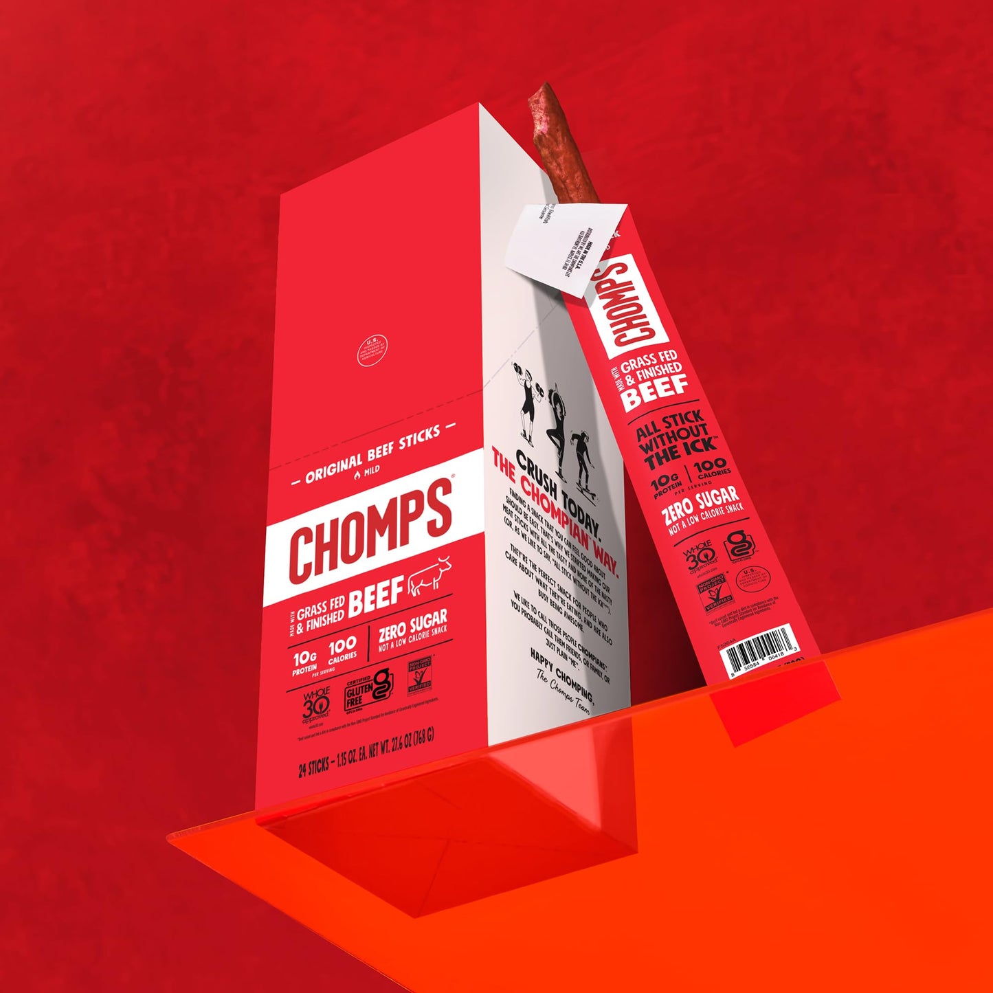 Chomps Grass-Fed and Finished Original Beef Jerky Snack Sticks 10-Pack - Keto, Paleo, Whole30, 10g Lean Meat Protein, Gluten-Free, Zero Sugar Food, Non-GMO-UPStoxs