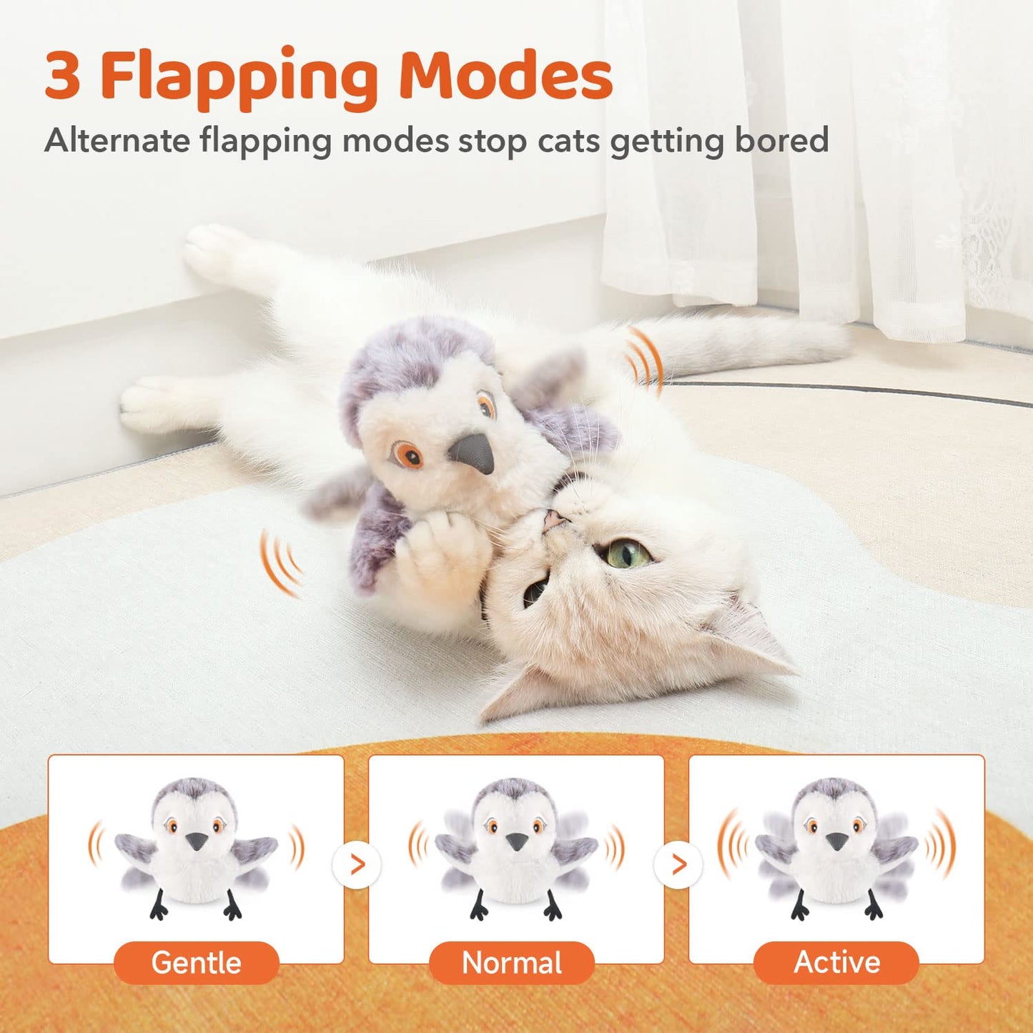Potaroma Cat Toys Flapping Bird (No Flying), Lifelike Sandpiper Chirp Tweet, Rechargeable Touch Activated Kitten Toy Interactive Cat Exercise Toys for All Breeds Cat Kicker Catnip Toys 4.0"-UPStoxs