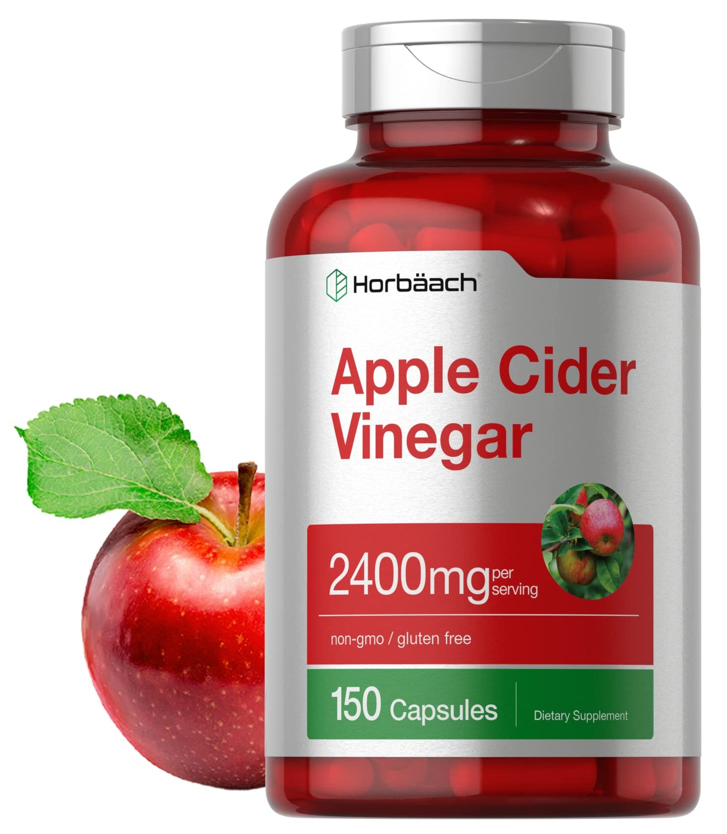 Horbäach Apple Cider Vinegar Capsules | 2400mg | 150 Count | Non-GMO, Gluten Free Supplement-UPStoxs