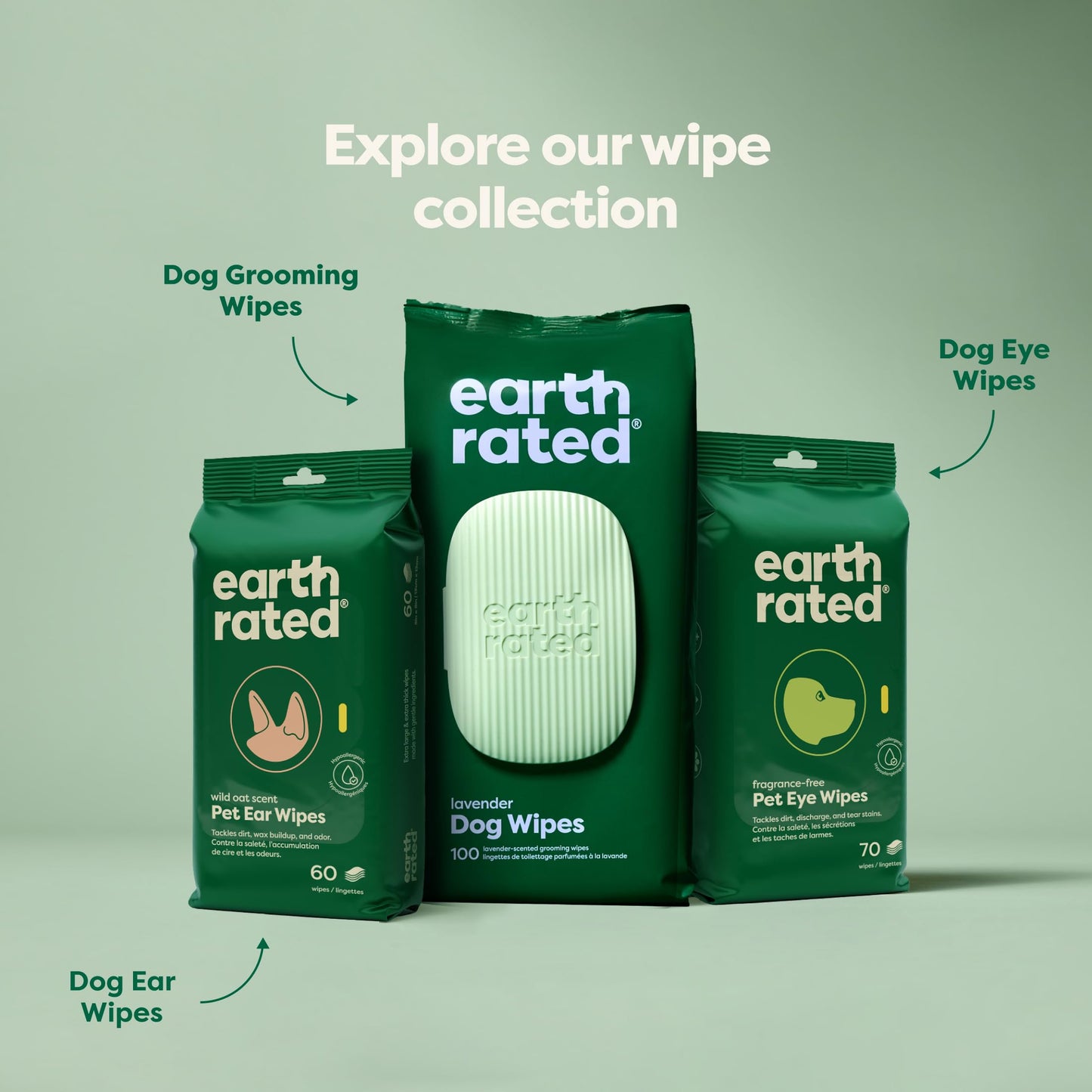 Earth Rated Pet Eye Wipes, Hypoallergenic Eye Wipes for Dogs & Cats to Remove and Reduce Tear Stains & Eye Discharge, Fragrance Free, 70 Count-UPStoxs