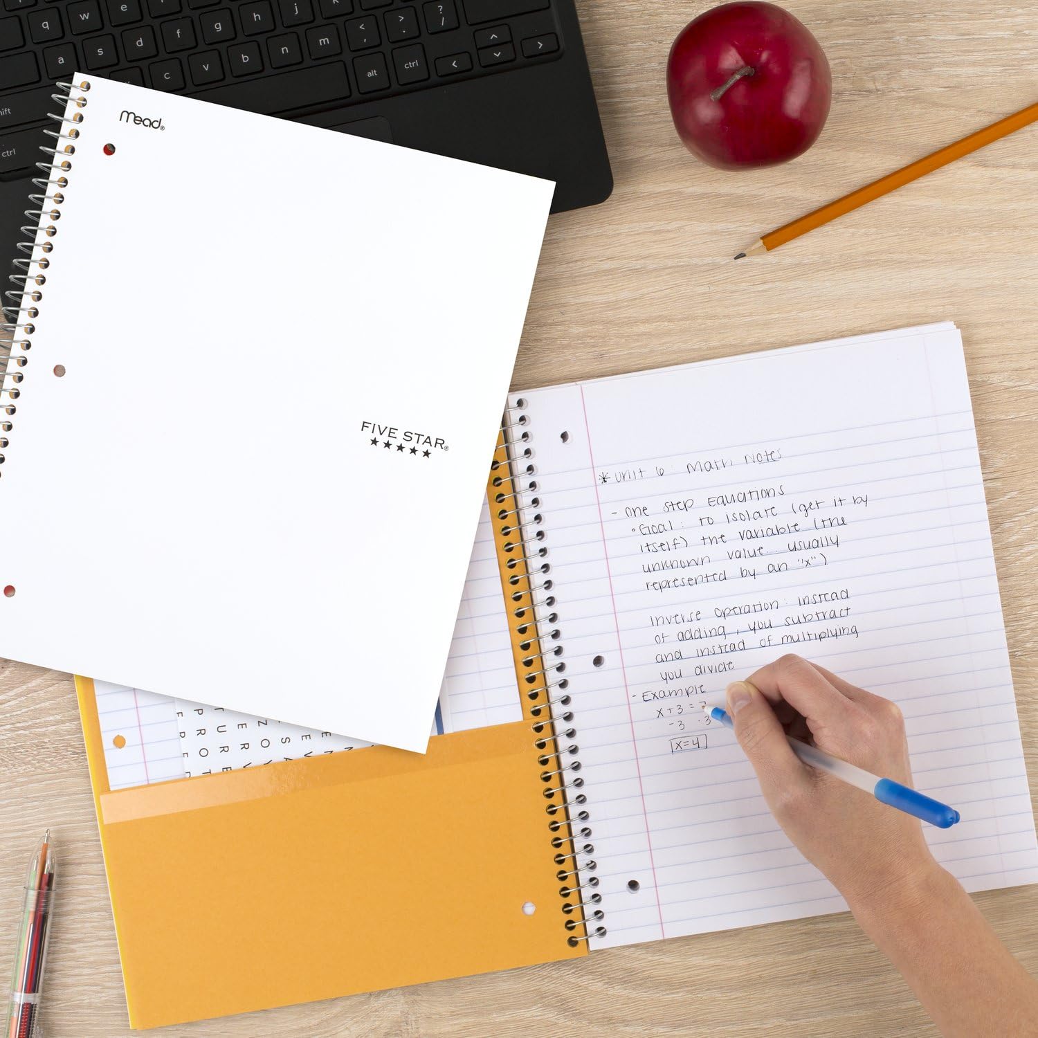 Five Star Spiral Notebook + Study App, 3 Subject, College Ruled Paper, Fights Ink Bleed, Water Resistant Cover, 8-1/2" x 11", 150 Sheets, White (72464)-UPStoxs