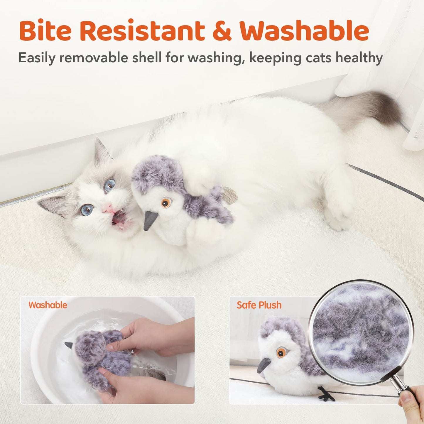 Potaroma Cat Toys Flapping Bird (No Flying), Lifelike Sandpiper Chirp Tweet, Rechargeable Touch Activated Kitten Toy Interactive Cat Exercise Toys for All Breeds Cat Kicker Catnip Toys 4.0"-UPStoxs