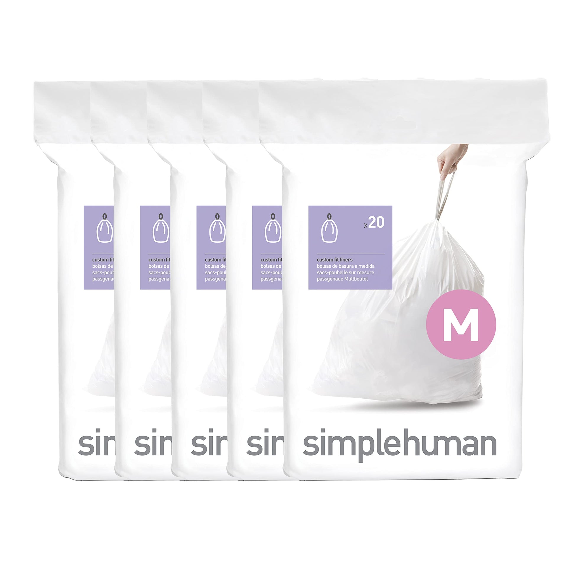 simplehuman Code M 100 Count, Genuine Custom Fit Liners, Drawstring Trash Bags in Dispenser Packs, 45 Liter / 11.9 Gallon, White-UPStoxs