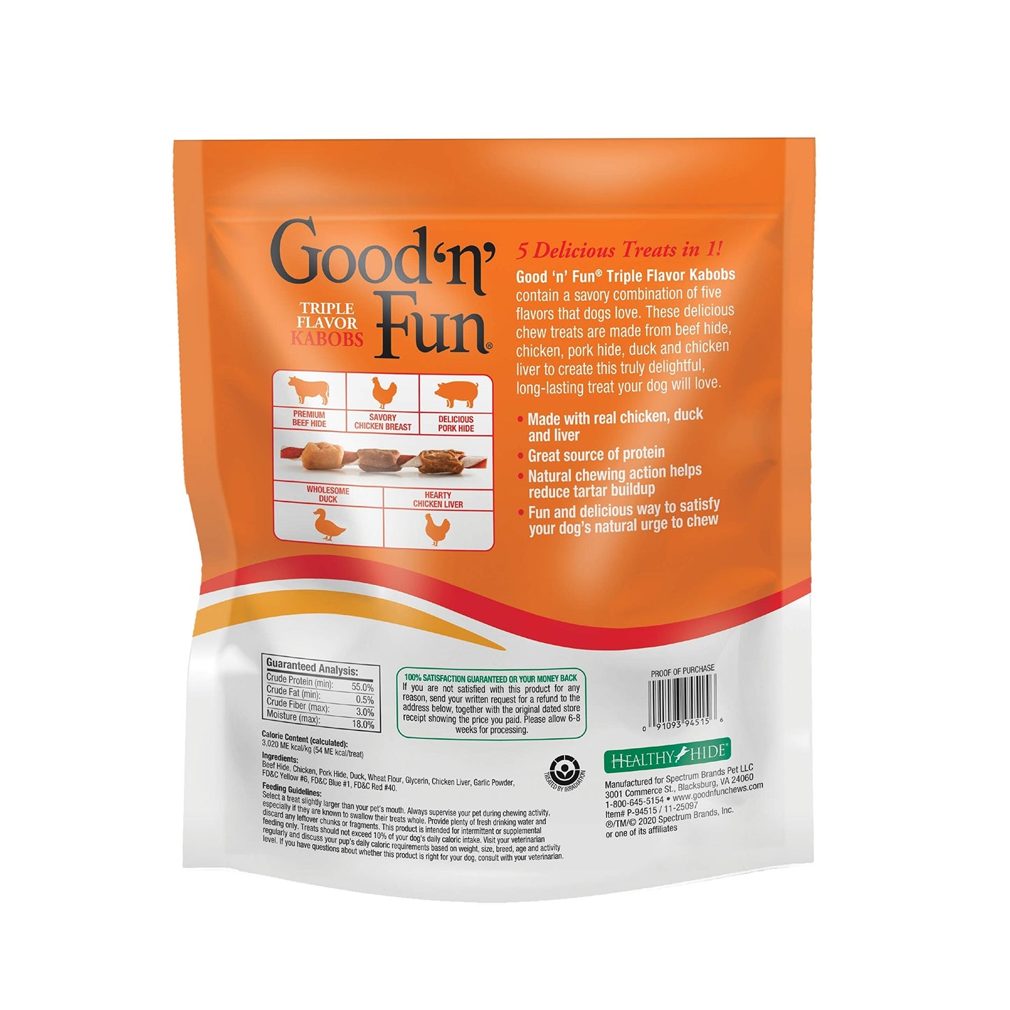 Good'n'Fun Triple Flavor Kabobs 48 Ounce, Rawhide Snack for All Dogs-UPStoxs