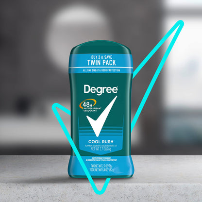 Degree Men Original Antiperspirant Deodorant Cool Rush Twin Pack 48-Hour Sweat & Odor Protection Antiperspirant For Men 2.7 oz-UPStoxs