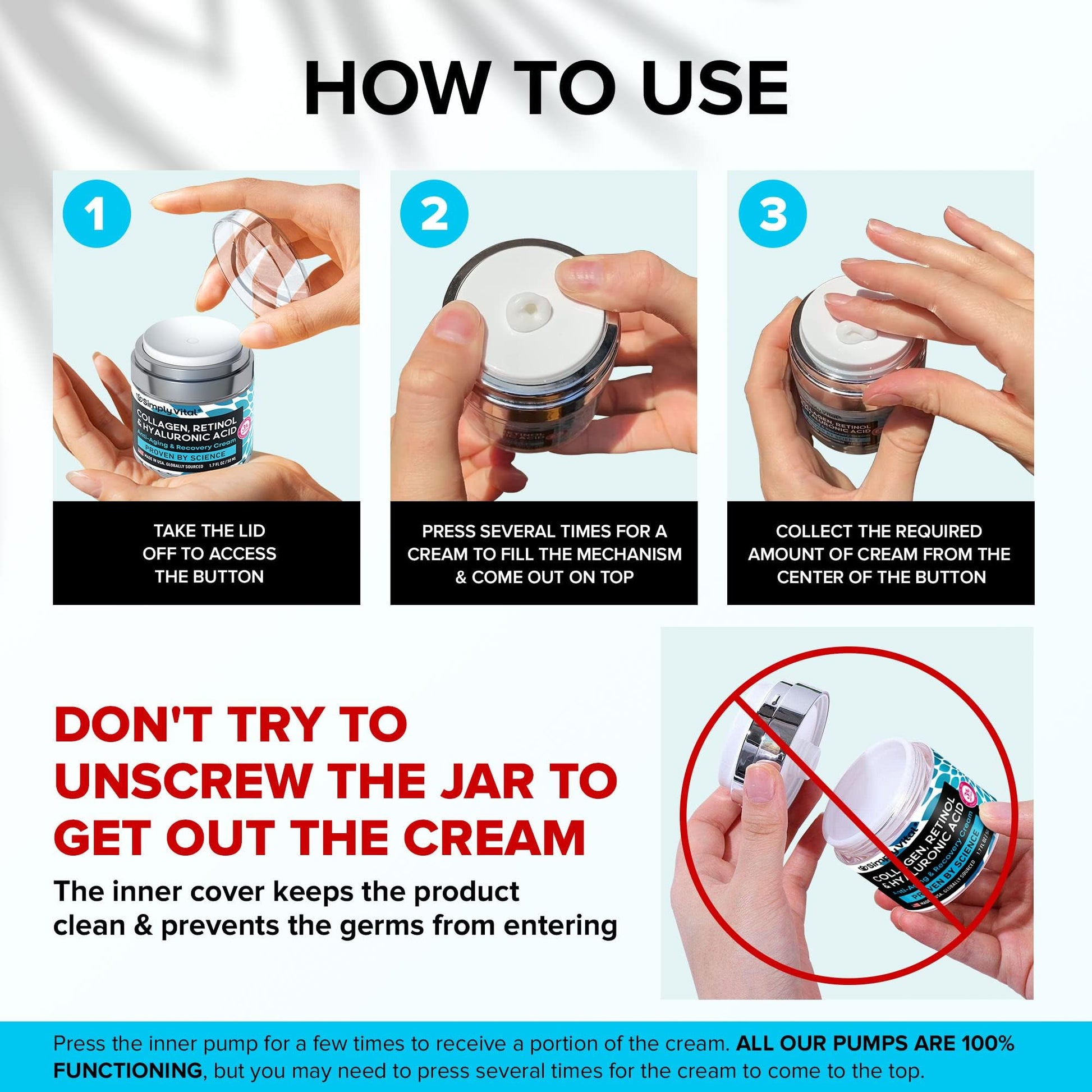 SimplyVital Face Moisturizer Collagen Cream - Anti Aging Neck and Décolleté - Made in USA Day & Night Face Cream - Moisturizing, Lifting & Recovery – 1.7oz-UPStoxs