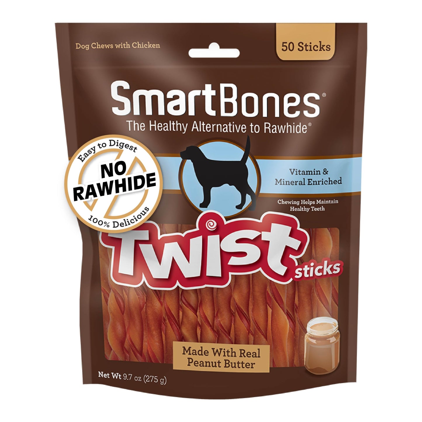 SmartBones Smart Twist Sticks With Peanut Butter 50 Count, Rawhide-Free Chews For Dogs, SBTT-02943, 50-count-UPStoxs