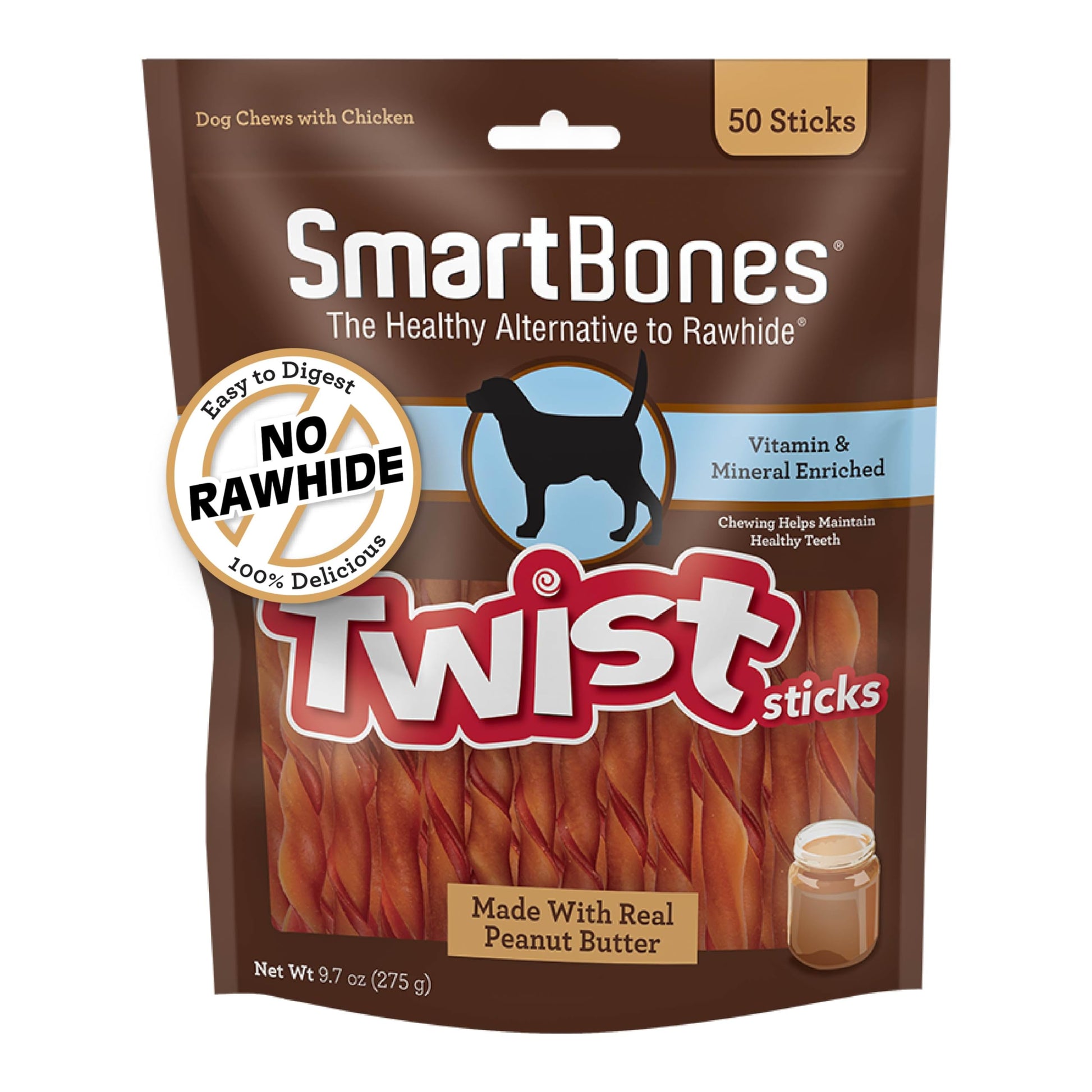 SmartBones Smart Twist Sticks With Peanut Butter 50 Count, Rawhide-Free Chews For Dogs, SBTT-02943, 50-count-UPStoxs