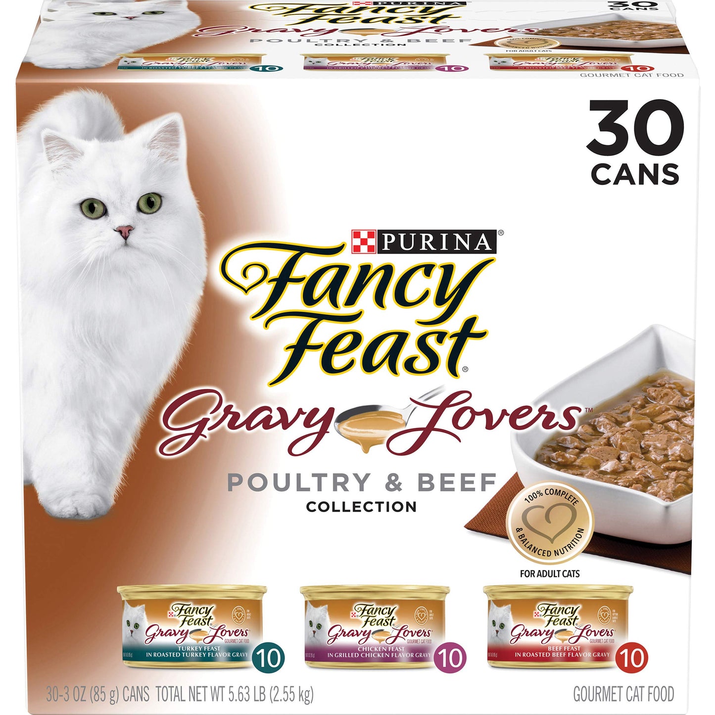 Purina Fancy Feast Gravy Lovers Poultry and Beef Gourmet Wet Cat Food Variety Pack - (Pack of 30) 3 oz. Cans-UPStoxs