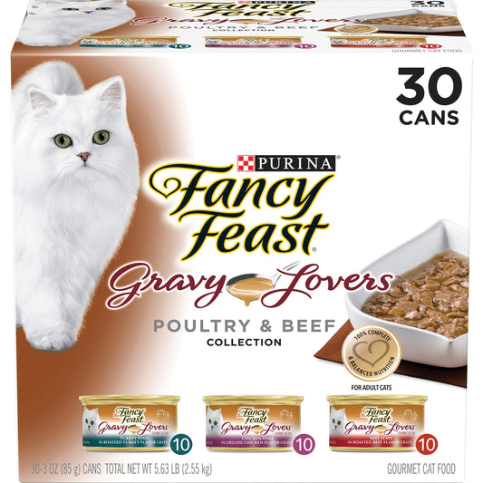 Purina Fancy Feast Gravy Lovers Poultry and Beef Gourmet Wet Cat Food Variety Pack - (Pack of 30) 3 oz. Cans-UPStoxs